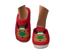 Chaussons De Noel,Catégorie Produit Chaussures d’intérieur féminines - Produit Titre Chaussons Chauds à Semelle Plate et Bout fermé pour Femme avec Motif de Noël (Watermelon Red, 45)