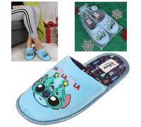 Chaussons de Noël Disney Stitch pour femmes, chaussons avec pochon décoratif