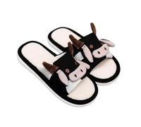 Chaussons de vache pour homme et femme - En peluche - Doux et chaud - Confortable - Animaux moelleux - Antidérapants - Confortables - Fermés - Chaussures amusantes, Noir , 40.5 EU