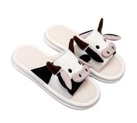 Chaussons de vache pour homme et femme - En peluche - Doux et chaud - Confortable - Animaux moelleux - Antidérapants - Confortables - Fermés - Chaussures amusantes, Blanc., 40.5 EU
