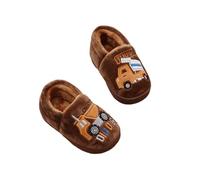 Chaussons d'hiver chauds en peluche pour garçons - Motif cygne - Couvre-talon - Semelle souple - Pour enfants de 1,5 à 10 ans, 01 Café, 34 EU