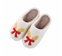 Chaussons d'hiver Confortables pour Couples avec imprimé Festif et Doublure Polaire Semelle intérieur/extérieur Design à Doigts Fixes modèle intérieur Chaleureux pour Vacances et Vie (White, 41)