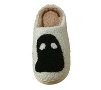 Chaussons d'hiver doublés chauds en coton pour femme | Pantoufles douillettes antidérapantes fantômes Halloween en feutre pantoufles douillettes pour femme pantoufles d'hiver