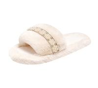 Chaussons d'hiver en peluche pour femme - Chaussons chauds - Motif dessin animé - Confortables - Moelleux - Plats - Légères - Ouvertes - Chaudes - Doublure en fourrure - Pour l'intérieur et