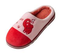 Chaussons d'hiver fermés pour femme - Moelleux - Motif imprimé de dessin animé - Capuchon rond - Semelle plate - Pantoufles chauffantes pour la maison - Couples pour homme et femme, 05 rose, 38.5 EU