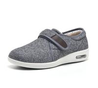 Chaussons Diabétiques pour Hommes Femmes, Intérieur Extérieur Confortable Œdème Doux Pieds Gonflés Chaussures Crochet Et Boucle Anti-Dérapage,Gris,45 EU