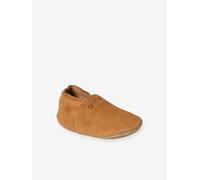Chaussons élastiqués en cuir souple bébé chocolat 6/12M(67/74)