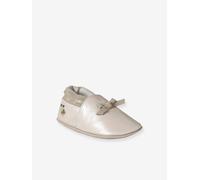 Chaussons élastiqués en cuir souple bébé rose pâle 1/6M(54/67)