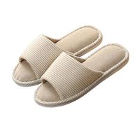 Chaussons En Coton Et Lin - Chaussons Femme Bout Ouvert Casual Chaussures Épaisse Pour Femmes Souple Pantoufles Antiderapant Confort Chaussures Maison Pantoufles D'Intérieur