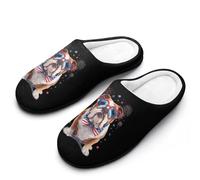 Chaussons en coton pour homme, motif bouledogue anglais, pour la fête nationale américaine du 4 juillet. Confortables et moelleux, ils sont dotés d'une semelle intérieure à mémoire de forme. À enfil