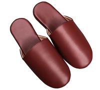 Chaussons En Cuir Unisexe Pour L'intérieur ,Pantoufles En Cuir Pour Femmes À Bout Fermé Avec Doublure Anti-humidité, Semelle En Daim À Fond Souple Et Silencieux Pour Le Confort ( Color : Bruin , Size
