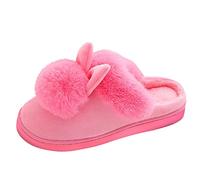 Chaussons en peluche avec oreilles de lapin et pompons pour femmes, mules douces en mousse à mémoire de forme avec semelle en caoutchouc antidérapante, pantoufles légères et confortables pour femmes