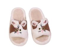 Chaussons en peluche pour femme - Chaussures plates avec perle - Pantoufles en fourrure - Pour l'hiver - Couleur unie - Antidérapantes - Tendance et confortables - En coton