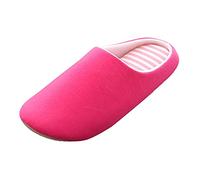 Chaussons en peluche pour femme - Confortables - Doux - Rayés - Couleur unie - Pour la maison et l'hiver - Aspect rayé - Antidérapants - Nettoyage - Semelle en caoutchouc chaude, Rose, 38 EU
