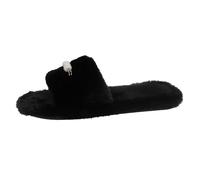 Chaussons en peluche pour femme - Pantoufles en coton - Pantoufles en feutre - Pour l'hiver - Chaudes - Chaussons en peluche - Pantoufles tendance - Pearl Home - Tongs pour l'intérieur, Noir , 40 EU