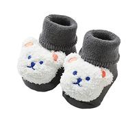 Chaussons en peluche pour fille et garçon - Chaussons d'hiver moelleux - Chaussons d'intérieur - Chaussettes antidérapantes pour apprendre à marcher, gris, Small