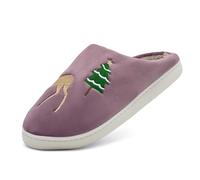 Chaussons en peluche rétro pour femme - En mousse à mémoire de forme - Confortable - Moelleux - Plat - Léger - Pour les loisirs - Antidérapants - Pour l'intérieur, Bordeaux, 37 EU