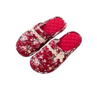 Chaussons en tissu Pantoufles de maison en tissu de coton for femmes, chaussures d'hôtel familiales, diapositives florales for femmes, pantoufles plates d'intérieur for chambre à coucher(Wine red,38-3