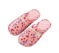 Chaussons en tissu Pantoufles de maison en tissu de coton for femmes, chaussures d'hôtel familiales, diapositives florales for femmes, pantoufles plates d'intérieur for chambre à coucher(Pink,38-39)