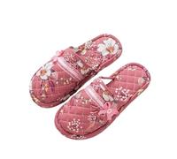 Chaussons en tissu Pantoufles de maison en tissu de coton for femmes, chaussures d'hôtel familiales, diapositives florales for femmes, pantoufles plates d'intérieur for chambre à coucher(Pink-white fl