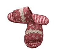 Chaussons en tissu Pantoufles d'intérieur en coton for femmes, Vintage, motif Floral, tapis de chambre à coucher, pantoufles à semelle souple, chaussures plates de voyage antidérapantes(04 Women)