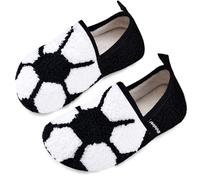 Chaussons Enfants Garçons Filles Chaussettes-Chaussons d'Hiver Chauds en Fourrure avec Semelle Antidérapante pour Intérieur, motif ballon de football, 24/25 EU