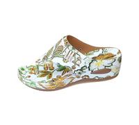 Chaussons Été Rétro Compensés Bicolores Femme, Sandales Semelle Épaisse Bout Ouvert, Pantoufles Grandes Tailles pour Plage et Moments de Relaxation
