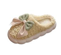Chaussons féminins douillets et élégants Confort intérieur avec nœud Chaussure Chaude pour la Maison à Enfiler sur Semelle Plate réponse idéale pour l'hiver et Le Quotidien (Green, 39)