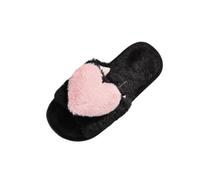 Chaussons Femme Bout Ouvert à Bride Cœur, Pantoufles Maison en Peluche | Pantoufles Ouvertes Femme faciles à enfiler dès l’automne, dans la chambre ou le salon avec un pyjama ou un peignoir.