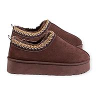 Chaussons Femme Brodés - Intérieur Doux et Confortable - Antidérapants, Chauds et Légers - Idéal Hiver/Maison/Cocooning (Chocolat, EU, Système Taille Chaussures EU, Adulte, Numérique, Moyen, 37)