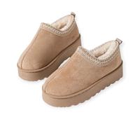 Chaussons Femme Brodés - Intérieur Doux et Confortable - Antidérapants, Chauds et Légers - Idéal Hiver/Maison/Cocooning (Beige, EU, Système Taille Chaussures EU, Adulte, Numérique, Moyen, 36)