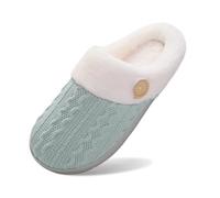 Chaussons Femme Chaud,Pantoufles en Peluche Hiver,Chaussons d'hiver isolants à Bout fermé et Semelle platefemmes (Green, 37)