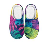 Chaussons Femme Feuilles Bleues Violettes Pantoufles Homme Pantoufle Femme D'Hiver En Peluche Pantoufle Douillettes Et Chaudes,Avec Semelle Épaisse Antidérapante,Pour L'Intérieur Et L'Extérieur