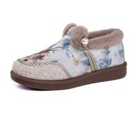 Chaussons Femme Hiver Chaussons En Laine Avec Fleurs Brodées Tongs Fourrées Intérieur Extérieur Cadeau Pour Maman Sans Lacets(Green,35 EU)