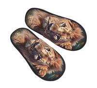 Chaussons Femme Homme Art Lion Chaussons Doublées En Peluche Confort Pantoufles D'Extérieur, Pour Fête, Mariage, Hommes, L