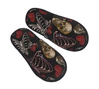 Chaussons Femme Homme Coeur Rouge, Crâne, Amour Gothique Chaussures Chaude Chaussons D'Hiver Confort Chaud Chaussons Pour Voyager Intérieur Hôtel M