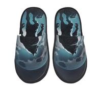 Chaussons Femme Homme Loup De La Lune Chaussons Femme Antidérapantes Automne Hiver Chaude Pantoufles, Pour Femmes, Fête, Intérieur Extérieur, M