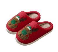 Chaussons Femme Homme Noel Maison Pantoufle Femme Hiver Chaud Motif Père Noël Chausson de Noel Mignon Doux et Confort Semelle Antidérapante Peluche Pantoufles de Noël (Z04-Watermelon Red, 45)