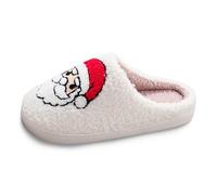 Chaussons Femme Homme Noel Maison Pantoufle Femme Hiver Chaud Motif Père Noël Chausson de Noel Mignon Doux et Confort Semelle Antidérapante Peluche Pantoufles de Noël d'intérieur (Z03-White, 39)