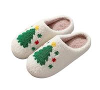 Chaussons Femme Homme Noel Maison Pantoufle Femme Hiver Chaud Rigolo Chausson de Noel Mignon Doux et Confort Antidérapantes Mémoire Pelucheuses Pantoufle Noel Intérieur/Extérieur (White, 43)