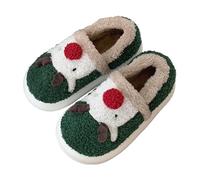 Chaussons Femme Homme Noel Pantoufles Motif Père Noël et Renne Hiver Chaud Maison Chausson de Noel Mignon Doux et Confort Antidérapante Pelucheuses Pantoufle Noel Intérieur/Extérieur (A04-Green, 37)