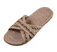 Chaussons Femmes de Marche Antidérapant Plate Lin Slip-on Mules Femmes Chic Respirantes Sandales Décontracté Outdoor LéGer Claquettes et Tong Plateforme éTé Confortable (Beige, 35-36)