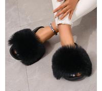 Chaussons femmes en peluche d'été colorés, sandales plates antidérapantes et fluffy avec semelle intérieure/extérieure pour la plage. couleurs unies et mode. CN36,CN37,CN38,CN39,CN40,CN41,CN42,CN43,CN