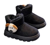 Chaussons Fille Pantoufles Enfant Hiver Doux et Chaud avec Oreilles Bottes d'Hiver Chaudes, Bottines Doublées de Similicuir avec une Jolie Semelle en Forme de Poupée Chiot (Black, 9-9.5 Years)