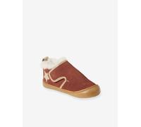Chaussons fourrés scratchés bébé en cuir souple vieux rose 24