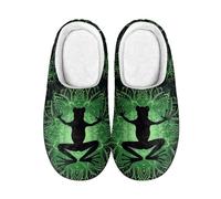 Chaussons Grenouille Verte Boho Mandala Fleur Pantoufle Pour Maison | Pantoufles de bain Peluche Silencieux Chaussons Invités pour Extérieur Voyage Hôtel