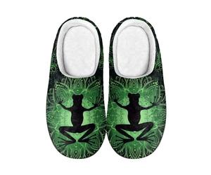 Chaussons Grenouille Verte Boho Mandala Fleur Pantoufle Pour Maison | Pantoufles de bain Peluche Silencieux Chaussons Invités pour Extérieur Voyage Hôtel