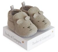 DOUDOU ET COMPAGNIE - Chaussons Bébé - Modèle Gris Adorable - Chaussons Doux Et Chauds Avec Frimousses Brodées - Taille Naissance - 80% Coton, 20% Élasthanne, Lavable À 30° - DC3709