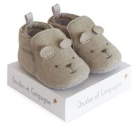 DOUDOU ET COMPAGNIE - Chaussons Bébé - Modèle Gris Adorable - Chaussons Doux Et Chauds Avec Frimousses Brodées - Taille Naissance - 80% Coton, 20% Élasthanne, Lavable À 30° - DC3709