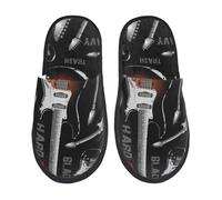 Chaussons Guitare Rock Noir Cool Pantoufles En Coton Lavables Pantoufles De Voyage Chaudes D'Affaire Pantoufles Pour Hôtels Automne Chambre L
